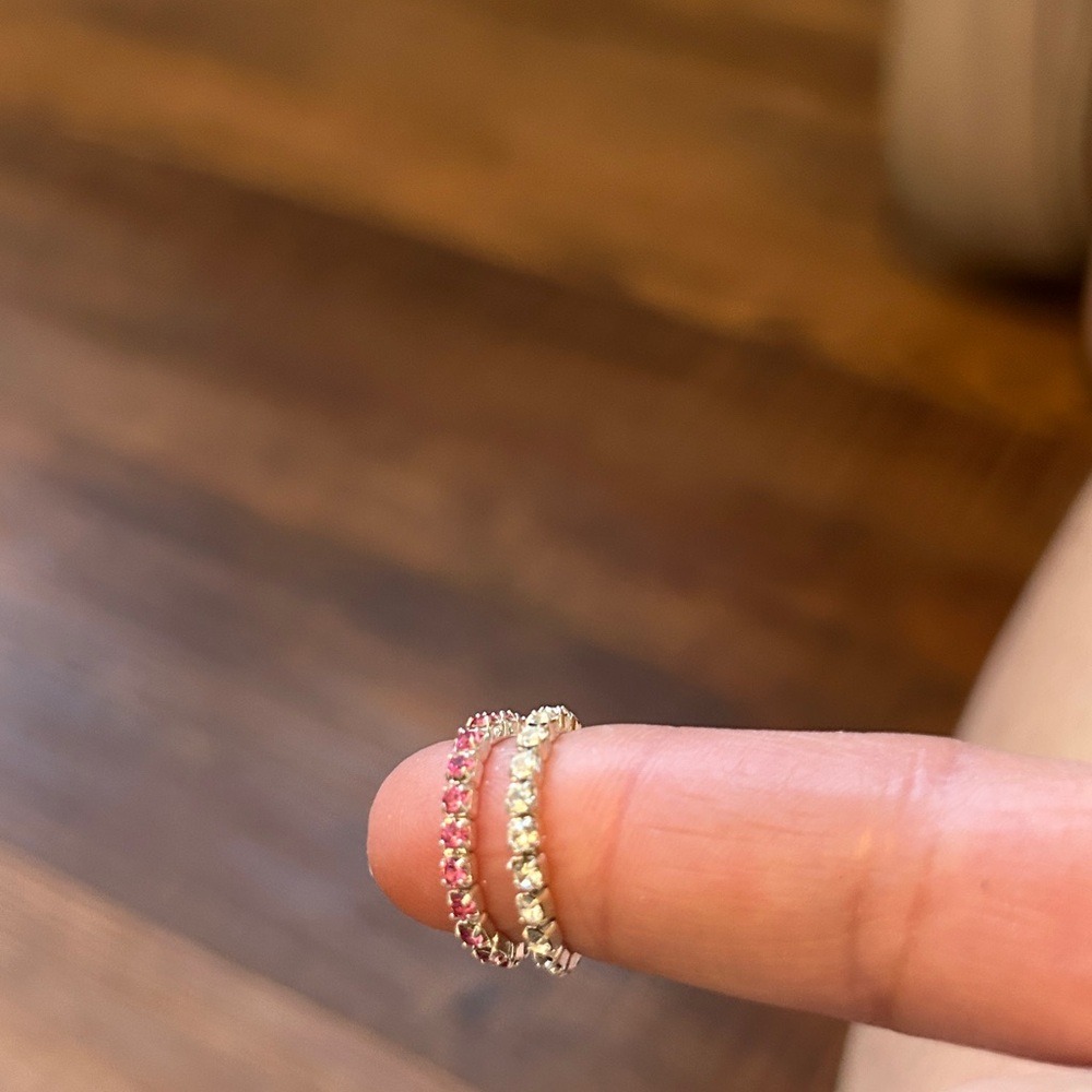 Delicate Pink and Clear Crystal Eternity Band Toe Ring Set - Women Jewelry